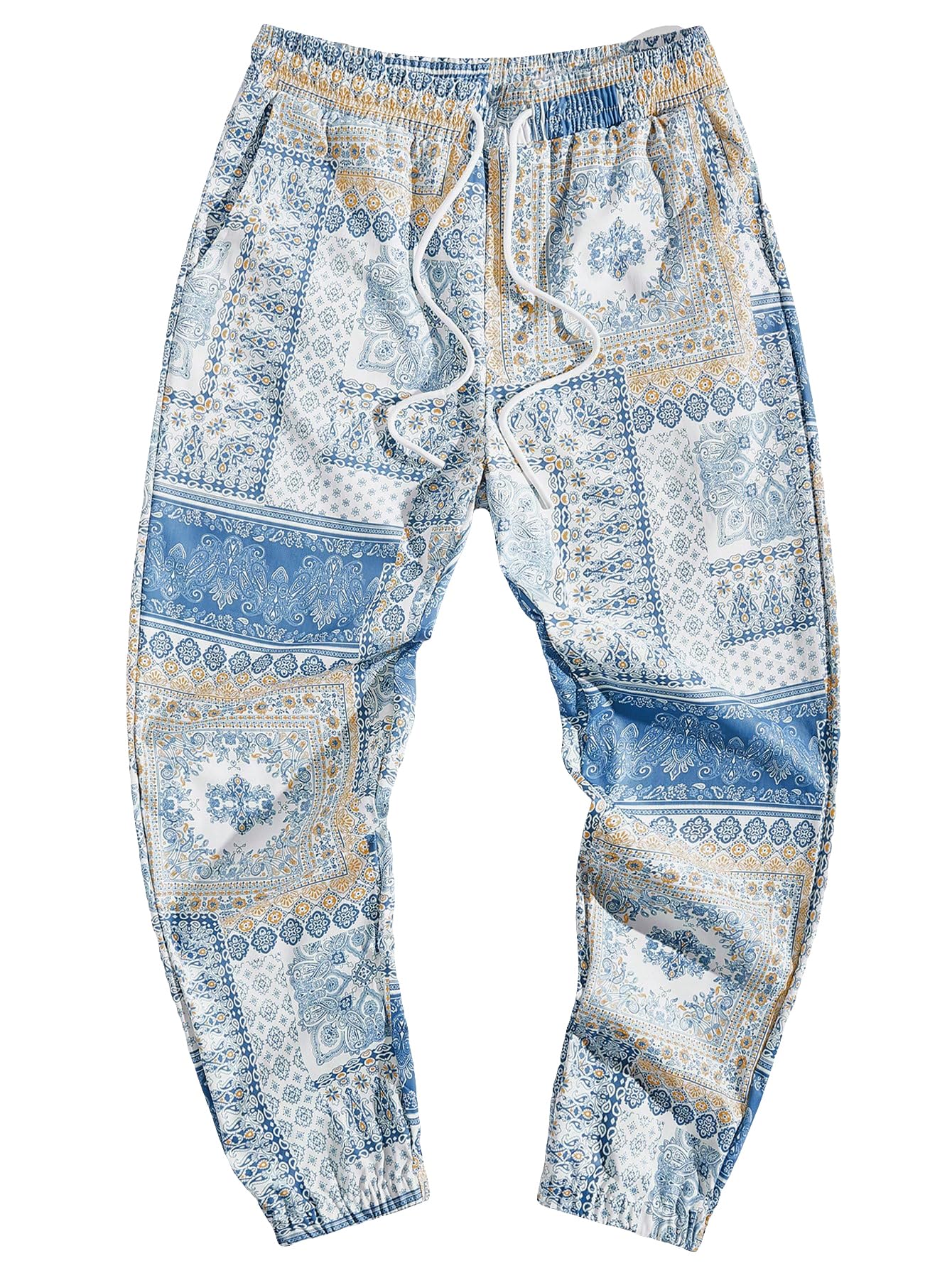 WDIRARA Men's Floral Letter Graphic Print Drawstring Waist Tie Front Sweatpants