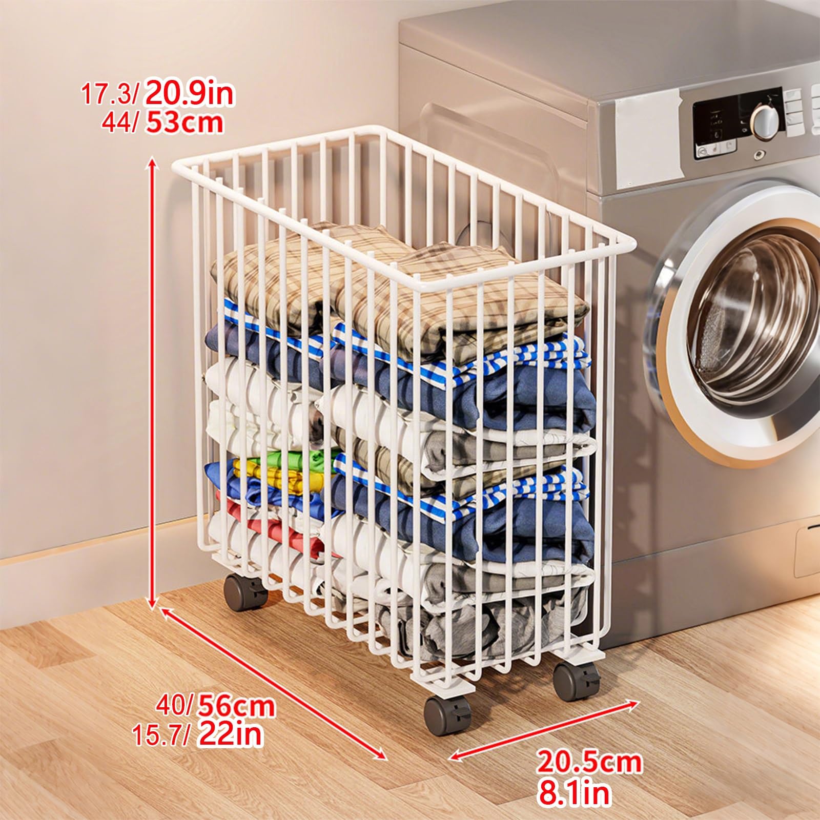 Kosz na pranie na kółkach z kółkami, metalowy kosz do przechowywania brudnych ubrań, oszczędność miejsca, wąski kompaktowy kosz do łazienki, sypialni, hotelu