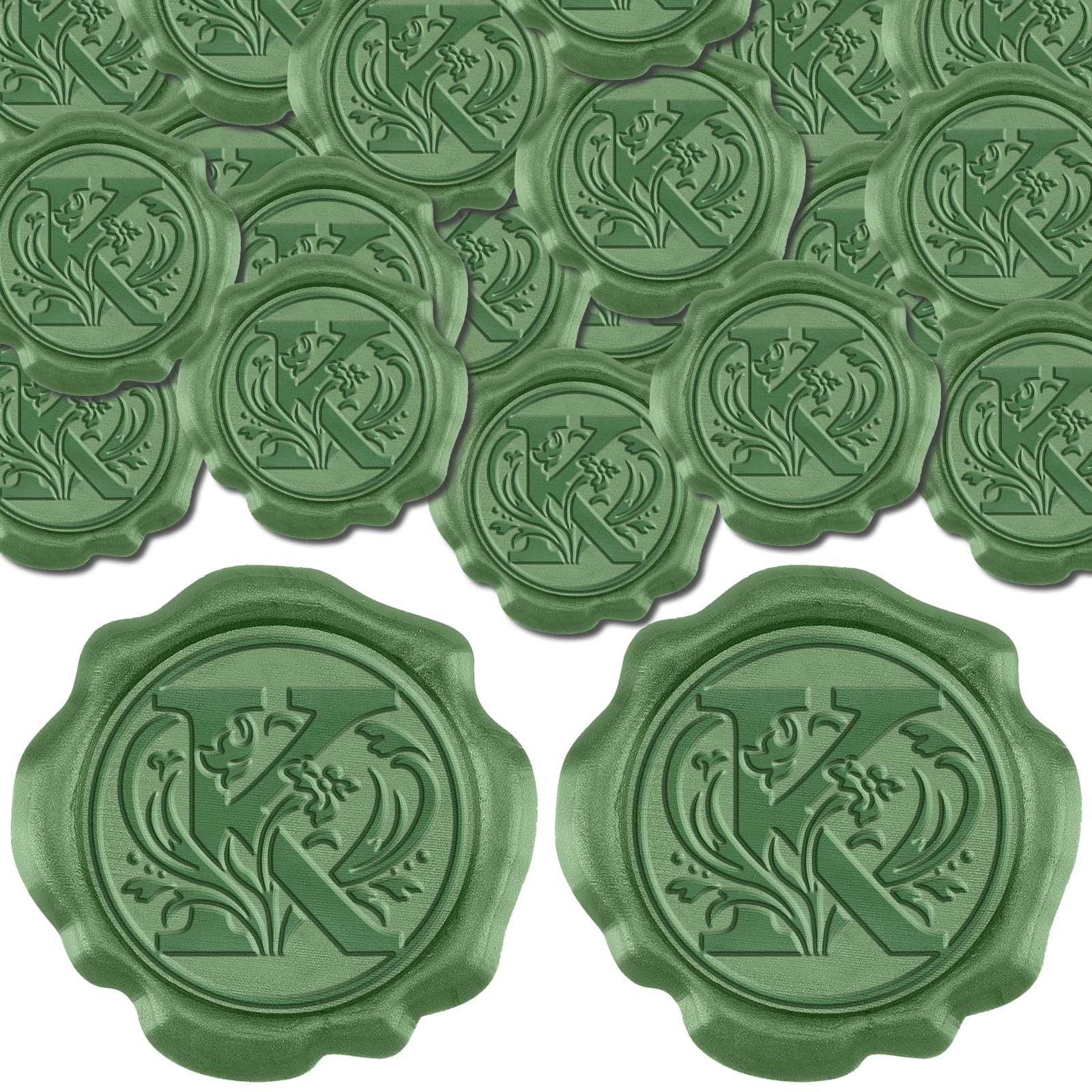 CHGCRAFT 50 Pezzi Adesivi Sigillo di Cera Lettera K Adesivi Sigillo Busta Adesivi Invito di Nozze per Imballaggio Invito Festa Verde Oliva 1.18 pollice