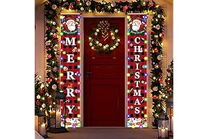 Merry Christmas Porch Banner with String Lights