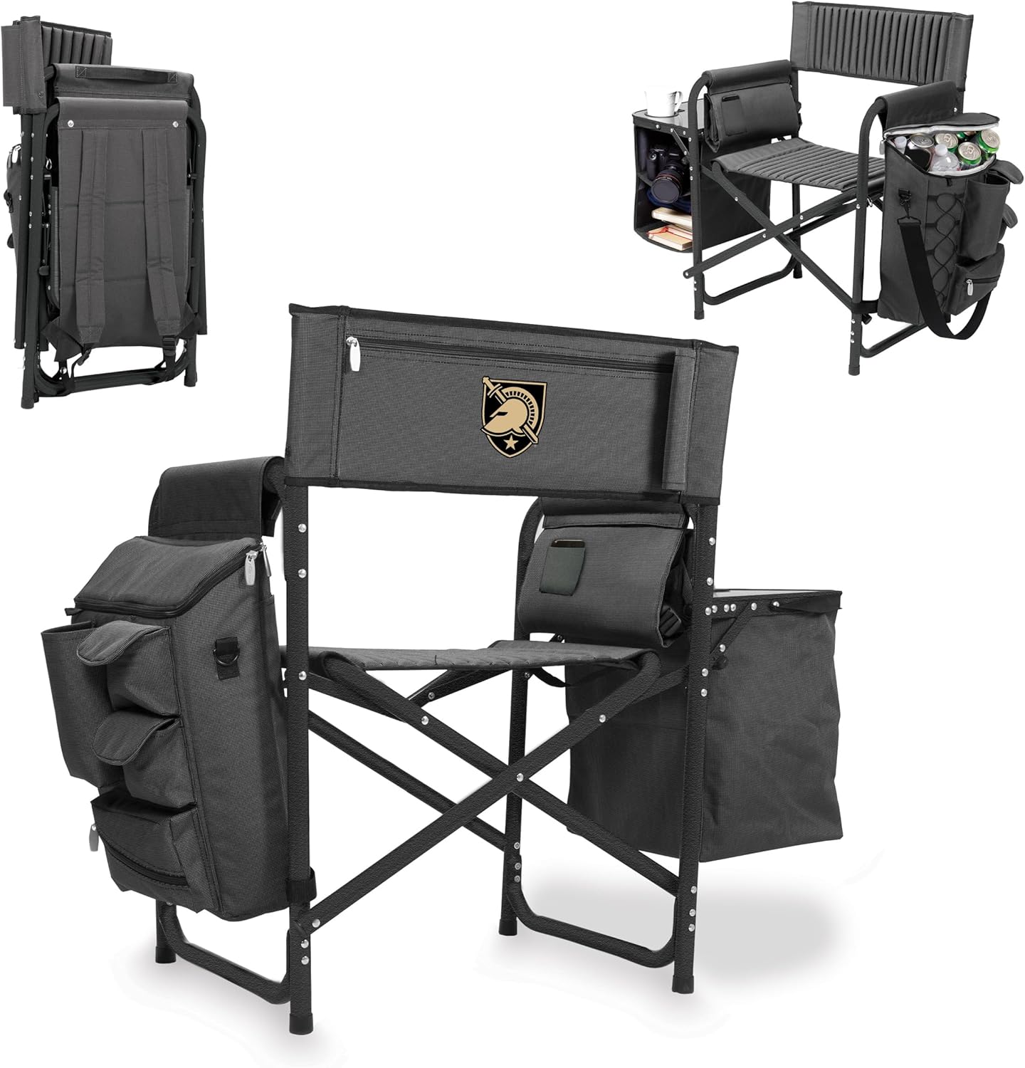 PICNIC TIME NCAA Army Black Knights Fusion Camping Chair with Side Table and Soft Cooler - Beach Chair for Adults - Lawn Chair
