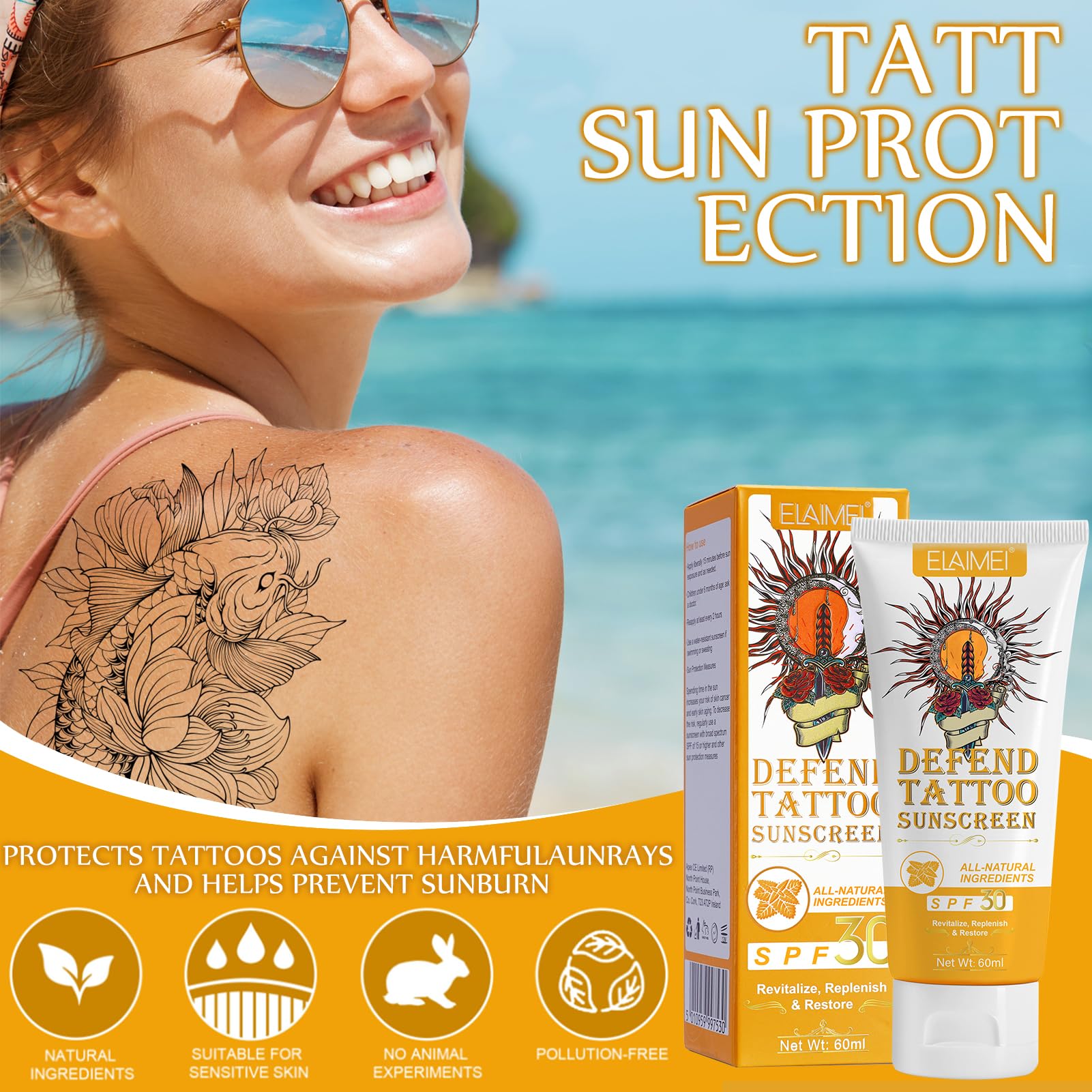 Crema Solar para Tatuajes con Protección UVA/UVB, Mantequilla para Tatuajes