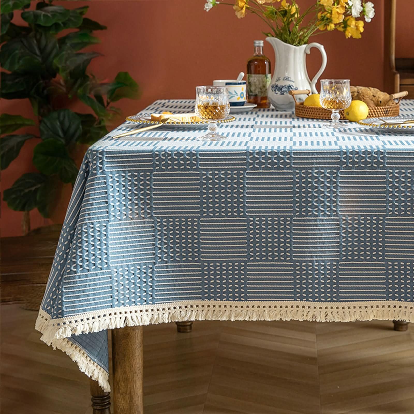 Nappe rectangulaire 140x180 cm jacquard géométrique lavable Beydodo