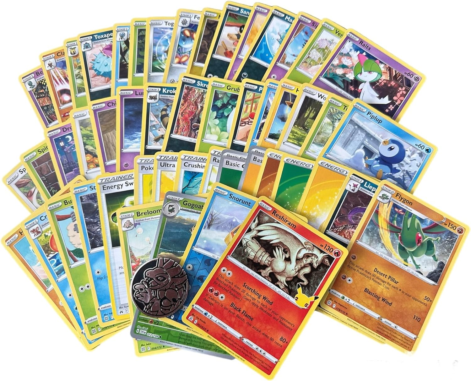 Pokemon Card Game, 50 Assorted Trading Cards Bundle with 1 Official Random Game Coin