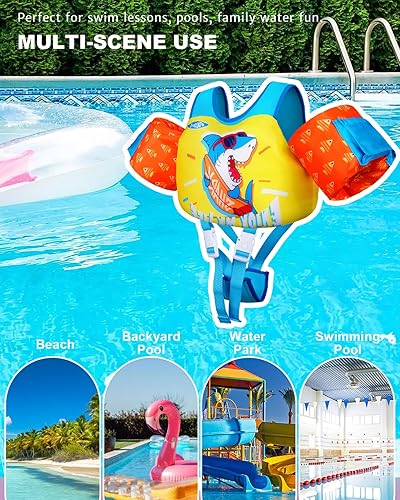 Miniatura 7 de Toddler Swim Vest for 3-5,6-9 Years Old, Puddle Swim Jumper 20-30-50,60,70 Pounds, Kids Pool Float Jacket with Swimming Arm Floaties - Water Wings