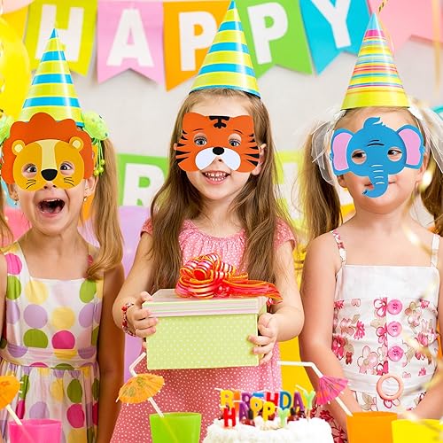 Miniatura 8 de Winlyn 27 juegos de máscaras de animales de la selva, kits de manualidades, máscaras faciales de animales de safari, máscaras de espuma para fiestas