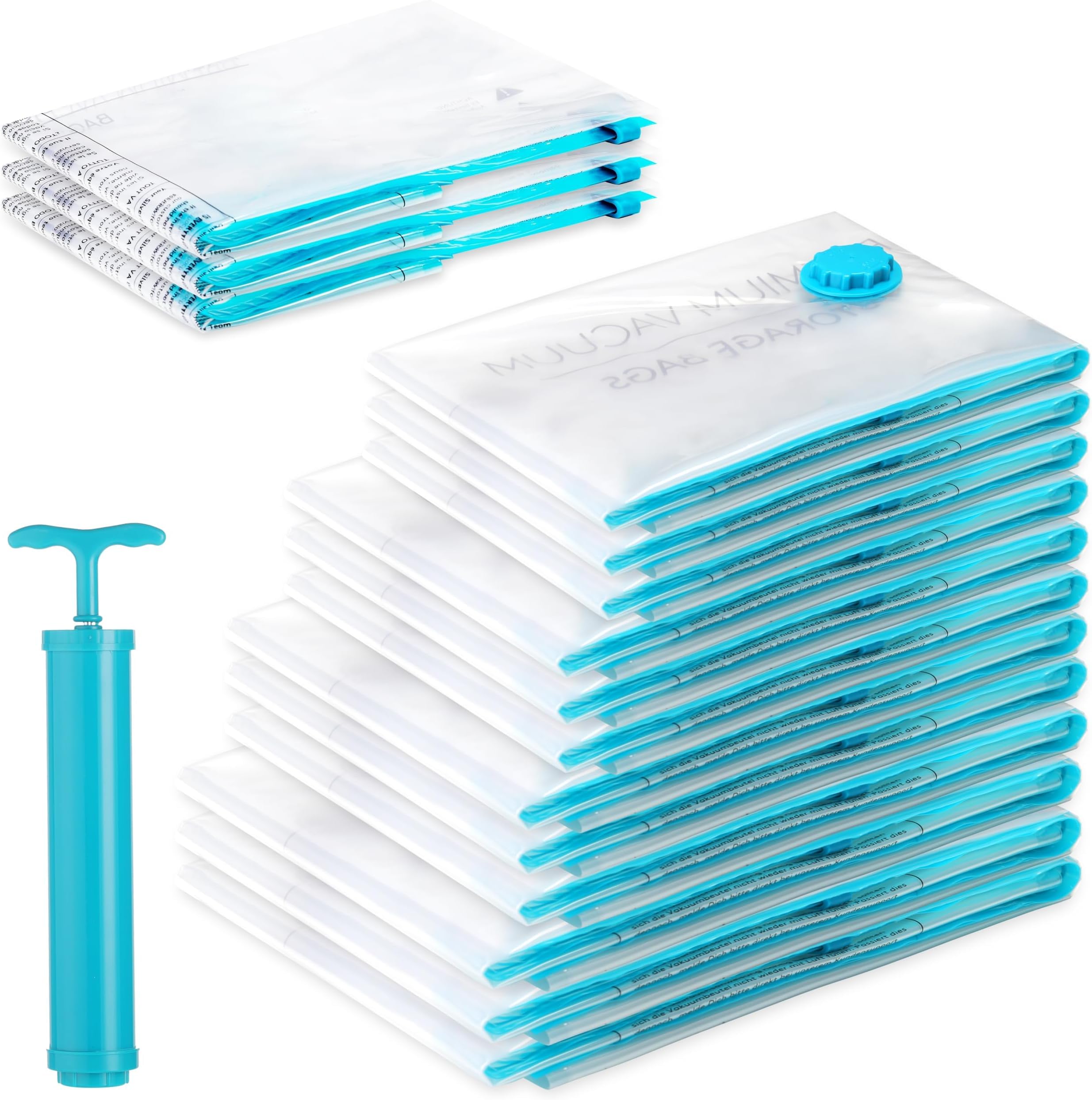 SilverRack XL Jumbo Sacchetti per Sottovuoto per Abbigliamento, Viaggi e Piumini [15 Pezzi] - INCLUSA POMPETTA e ETICHETTE in (3 da 40 x 60 cm (Rotolamento da Viaggio) / 3 da 40 x 60 cm / 3 da 50 x 70