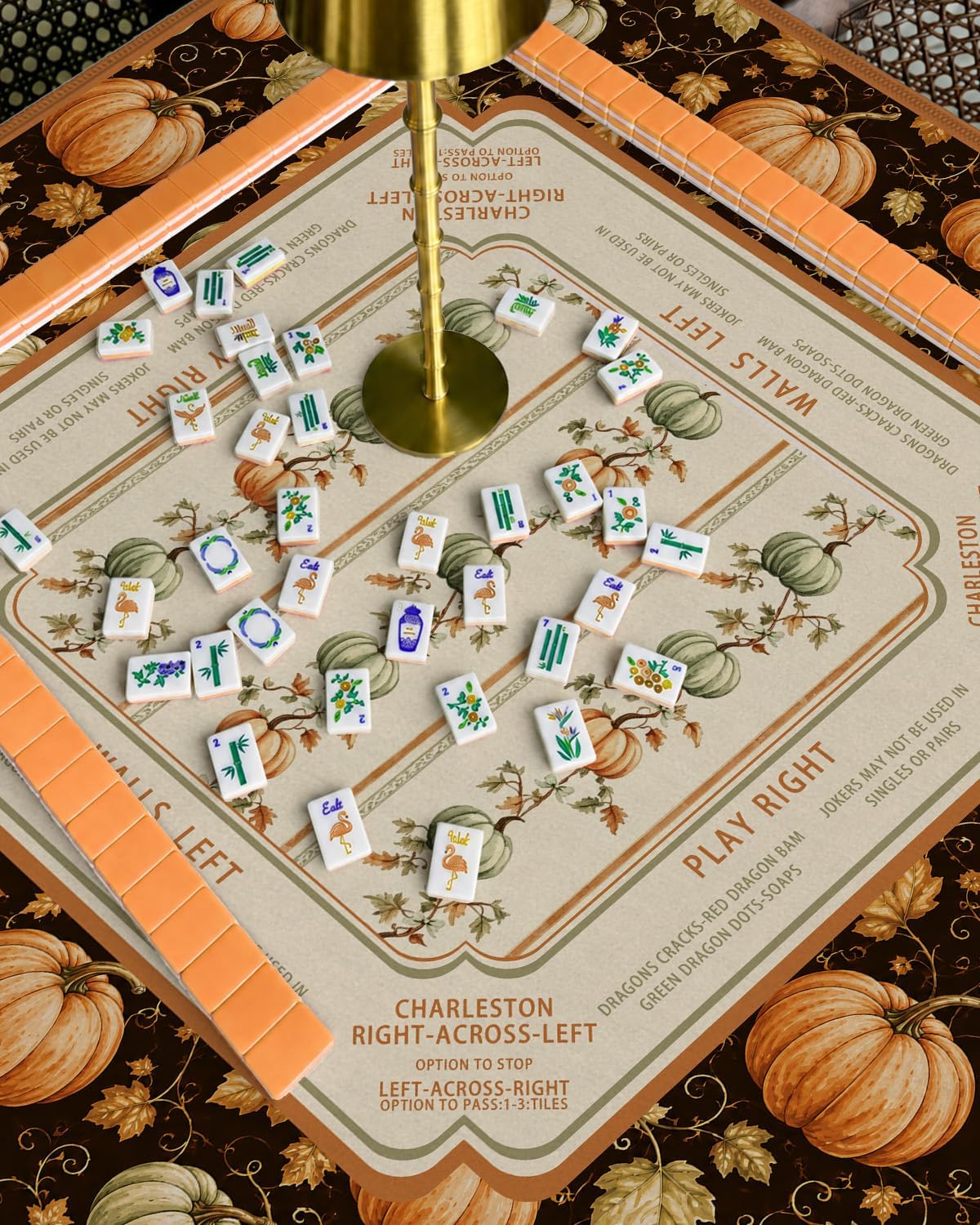 Halloween & Fall Mahjong Mat - Dark Cottagecore with Mahjong tiles