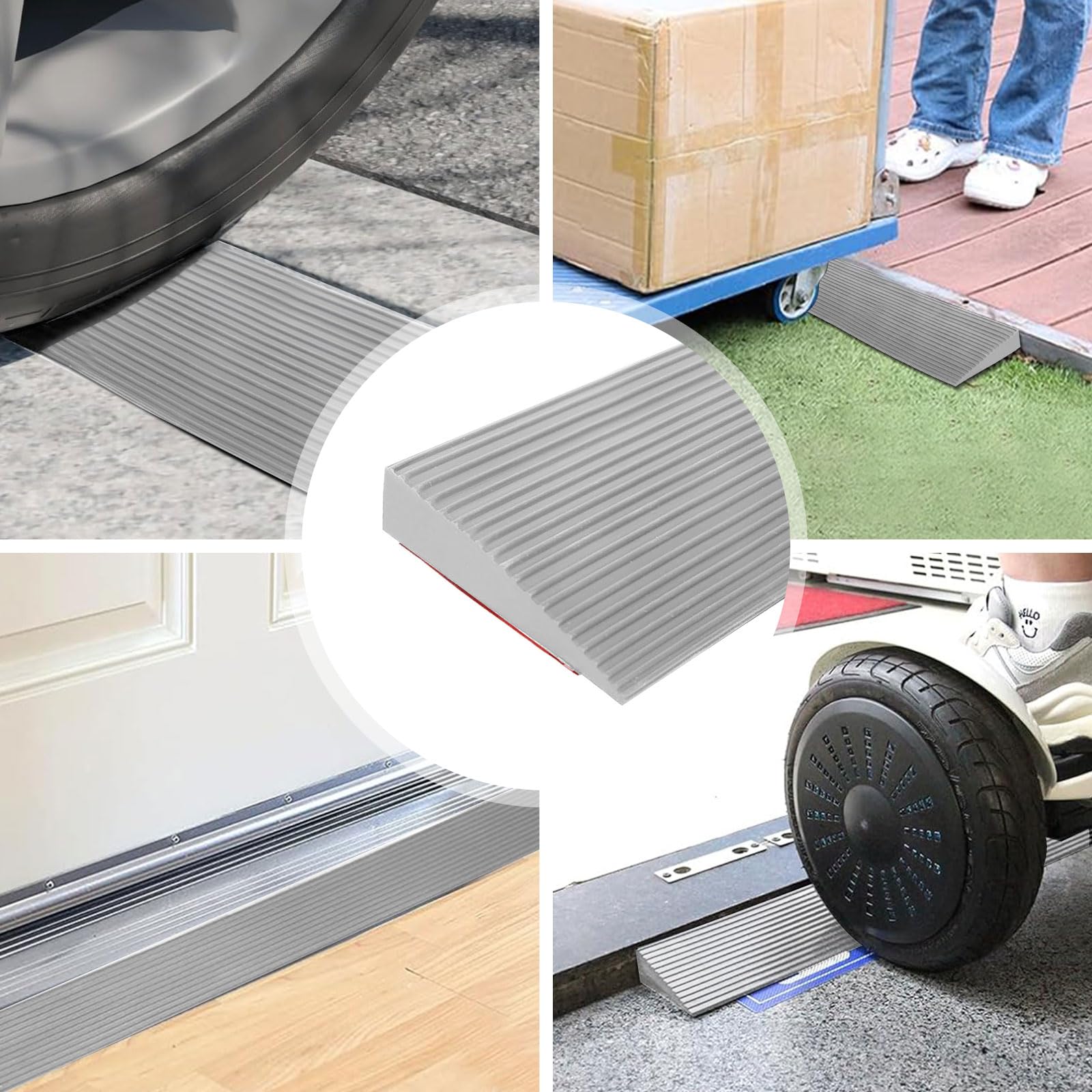Rampa per Disabili, 100 cm x 8cm x 3cm Soglia di Dislivello Pavimento Autoadesivo, Rampa moto Adatto per Passeggini, Sedie a Rotelle o Scooter (Grigio, Altezza 3cm)