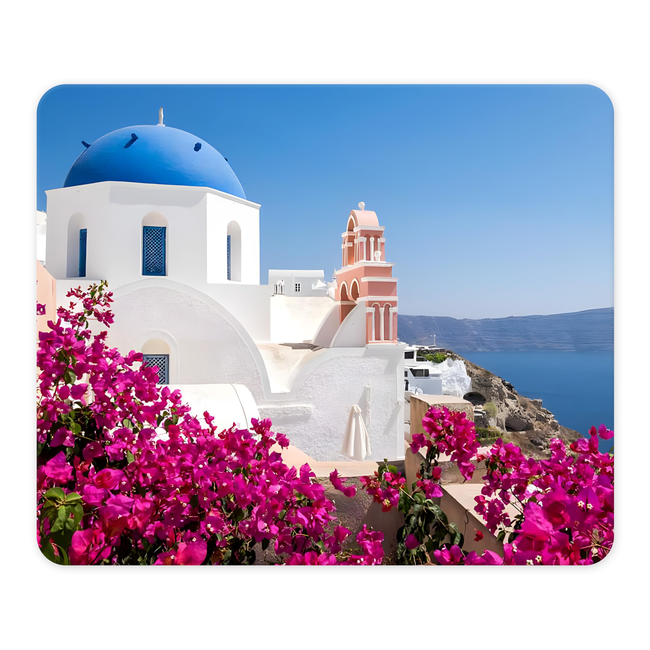 ELLENNE Tappetino Mouse Atene Cupola blu Santorini Mare Mousepad 24x20cm per PC Ufficio Gaming Laptop