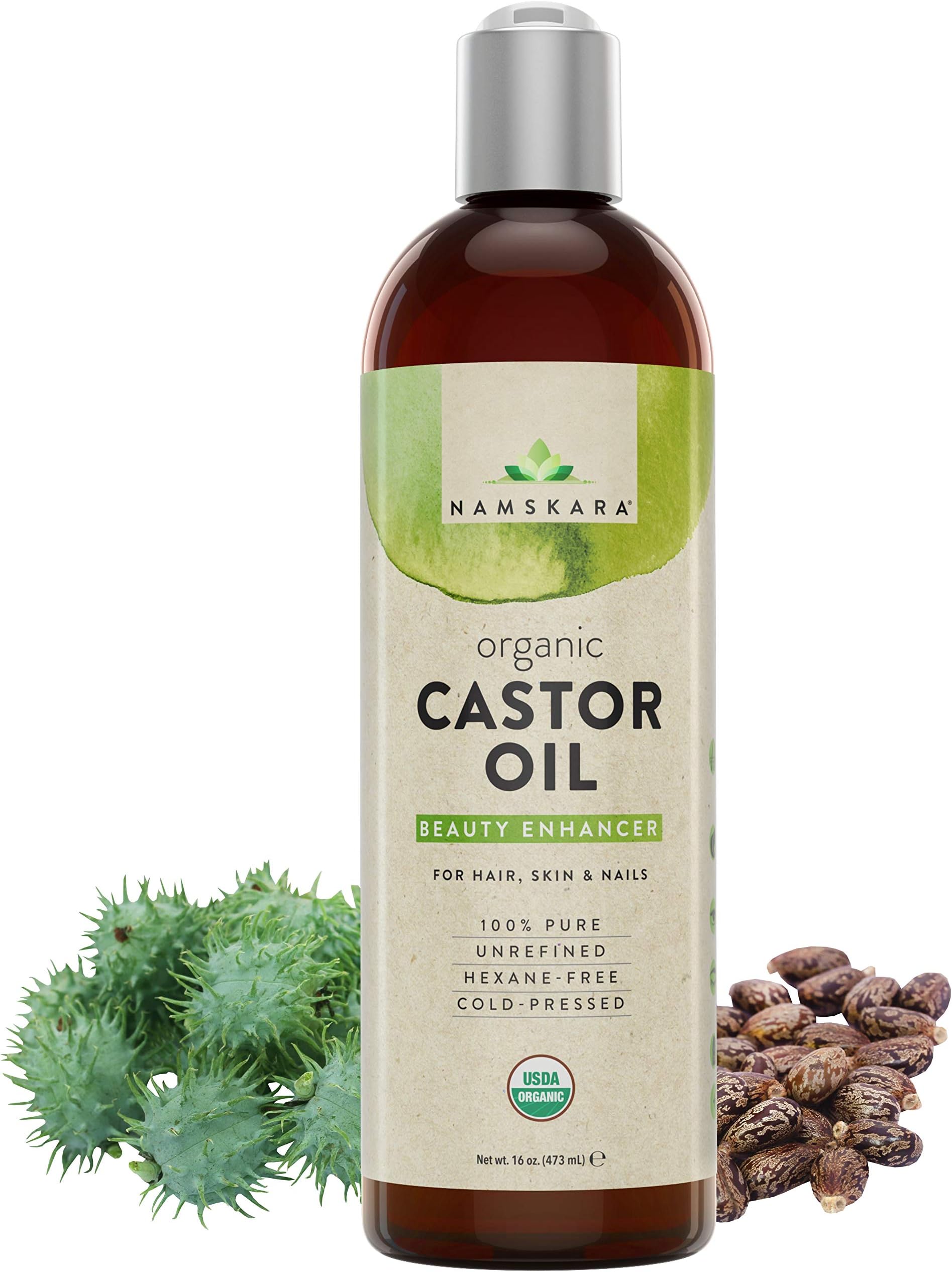 Namskara Organic Castor Oil - USDA Certified Organic 100% Pure, Cold-Pressed, Extra-Virgin, Hexane-Free, LARGE 470ml bottle. Best Treatment For Eyelashes, Hair, Eyebrows, Nails and Skin