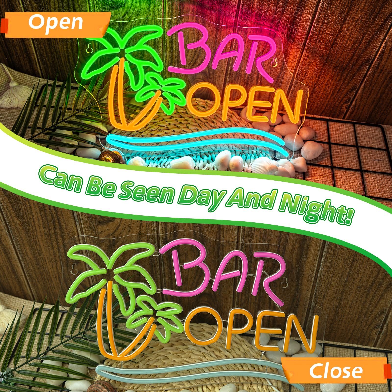 Bar Open Palme Neon Schild Dimmbar für Wanddekoration, Neon Sign Zeichen Licht Open, Leuchtschild Wand Dekor für Bar,Taverne,Clubs,Partys,Geschenk