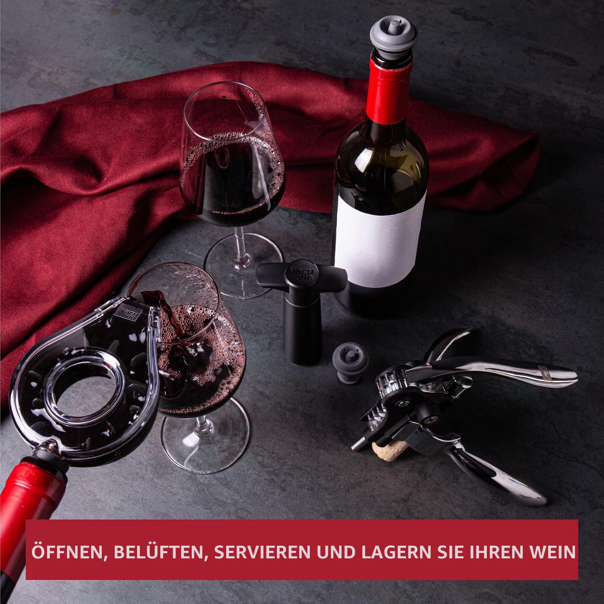 Wine Set Air Deluxe - Set of 5 | Lever Corkscrew, Wine Aerator, Wine Saver, 2 Vacuum Stoppers