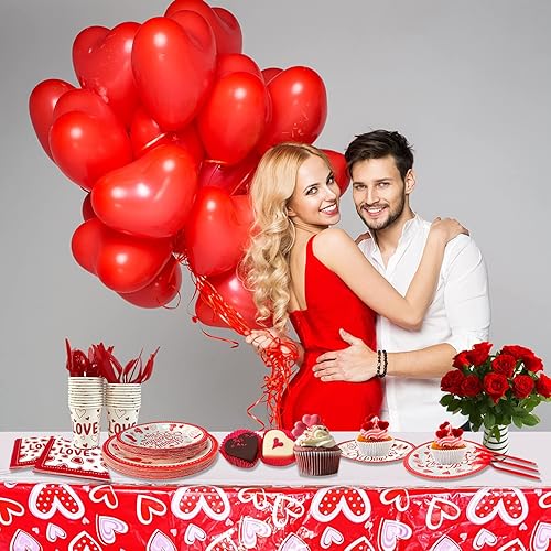 Miniatura 7 de Rainmae Suministros de fiesta para el día de San Valentín, vajilla desechable para el día de San Valentín, incluye platos de cena, platos de postre,