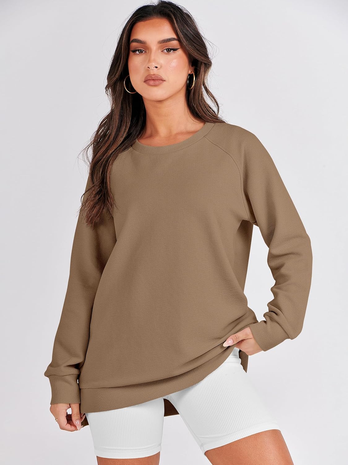 ANRABESS Women's Oversized Sweatshirts Crewneck Long Sleeve Tunic Pullover Shirts Side Zipper Hoodies 2026 Spring Clothes - Image 3