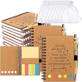 Acewen 8 Sets Employee Appreciation Thank You Gifts Notebook with 8 Bamboo Ballpoint Pens & Organza Bags, Inspirational Gifts Bulk Thank You Gifts Employee Appreciation Gifts Spiral Notebook Journal