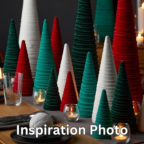 Miniatura 6 de Red Velvet Cones Set of 3, Mantel decor, Holiday Entryway, Rustic Winter Home, Valentine's, Modern Christmas, Tree Figurines (Red)