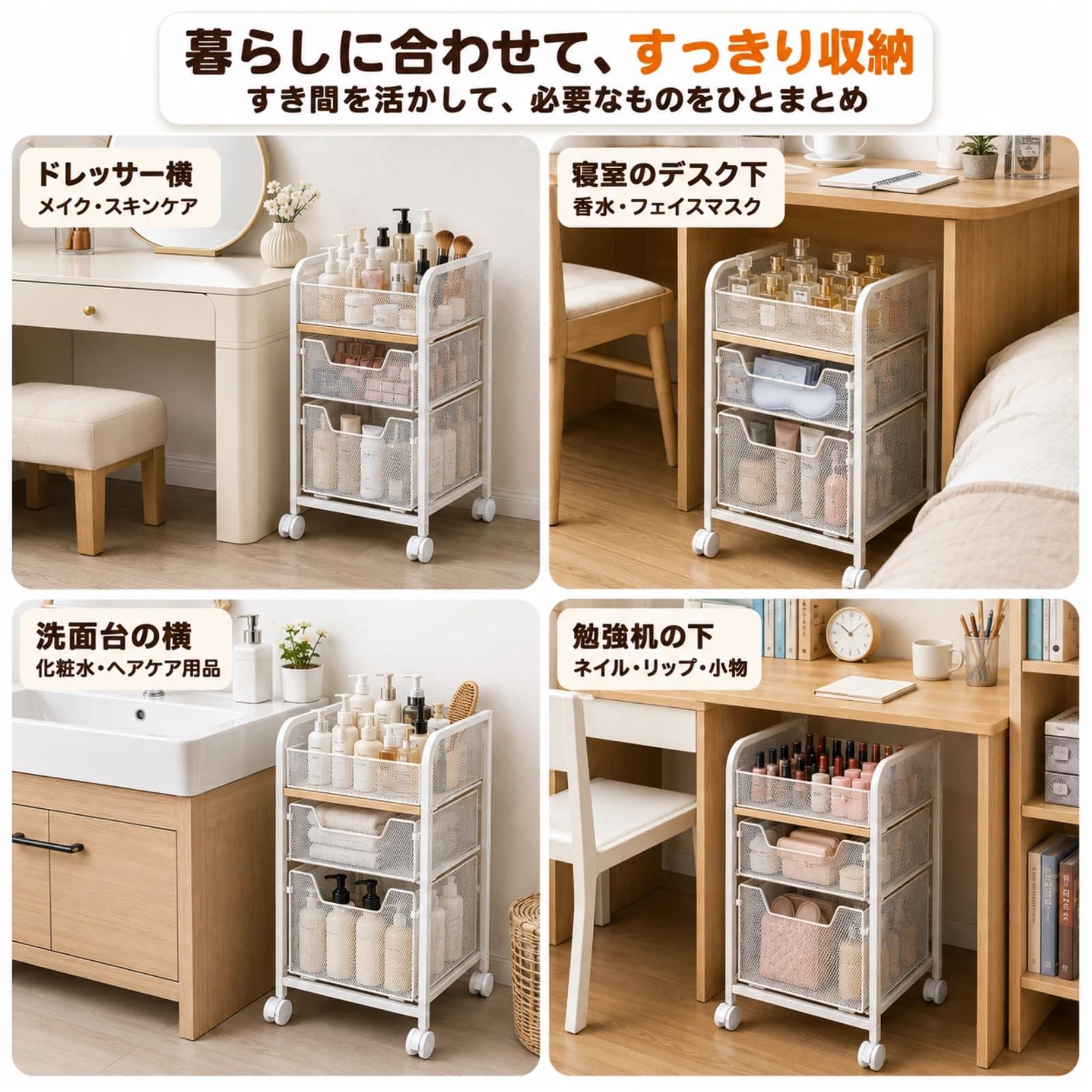 Amazon.co.jp: SYZHXHKL コスメワゴン キャスター付き コスメ収納