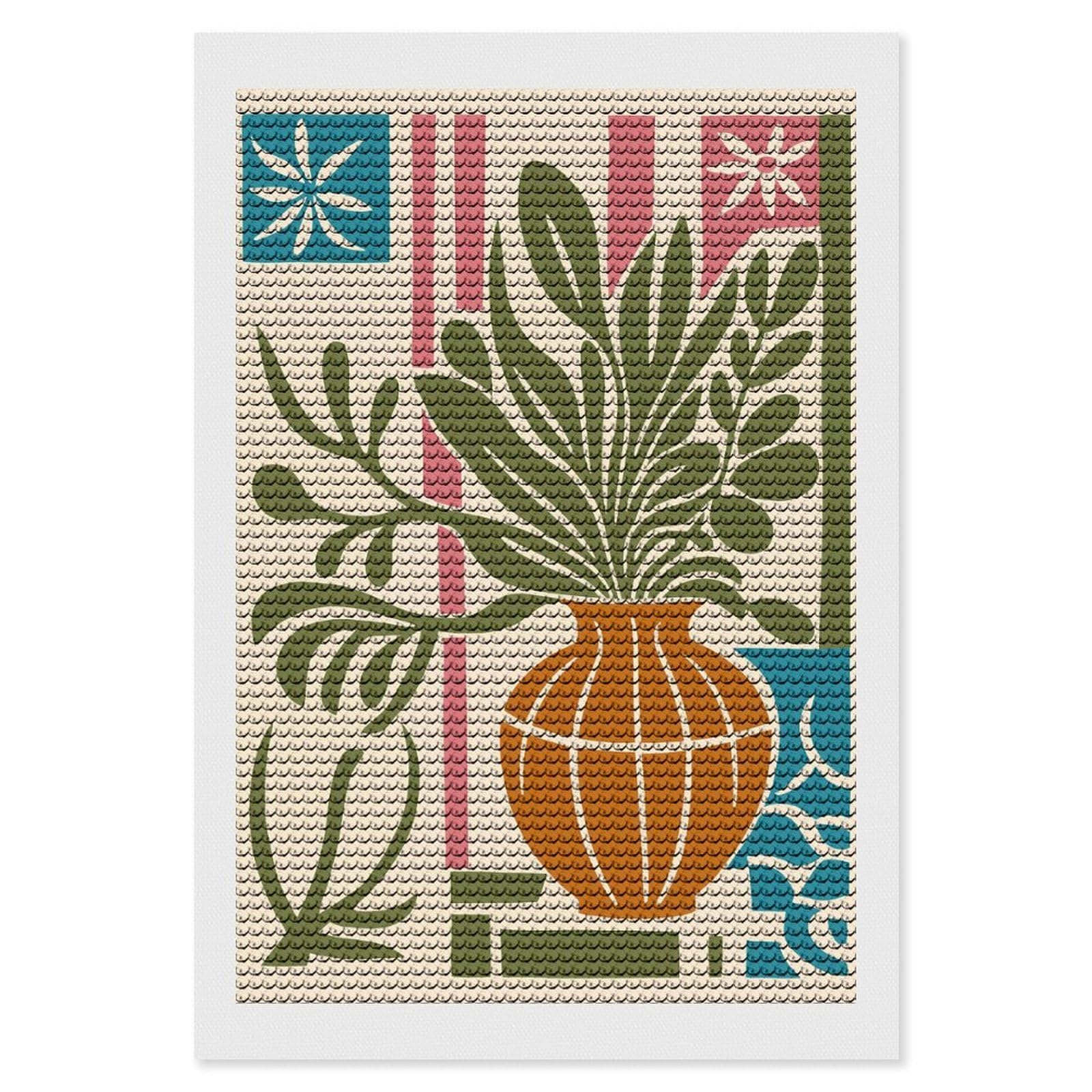 Junmoney Vase with Flowers Diamond Art Kit 8"x12", Modern Decor, Farmhouse Decor, Home Wall Art, Festive Craft Gift, Handmade Wall Decor