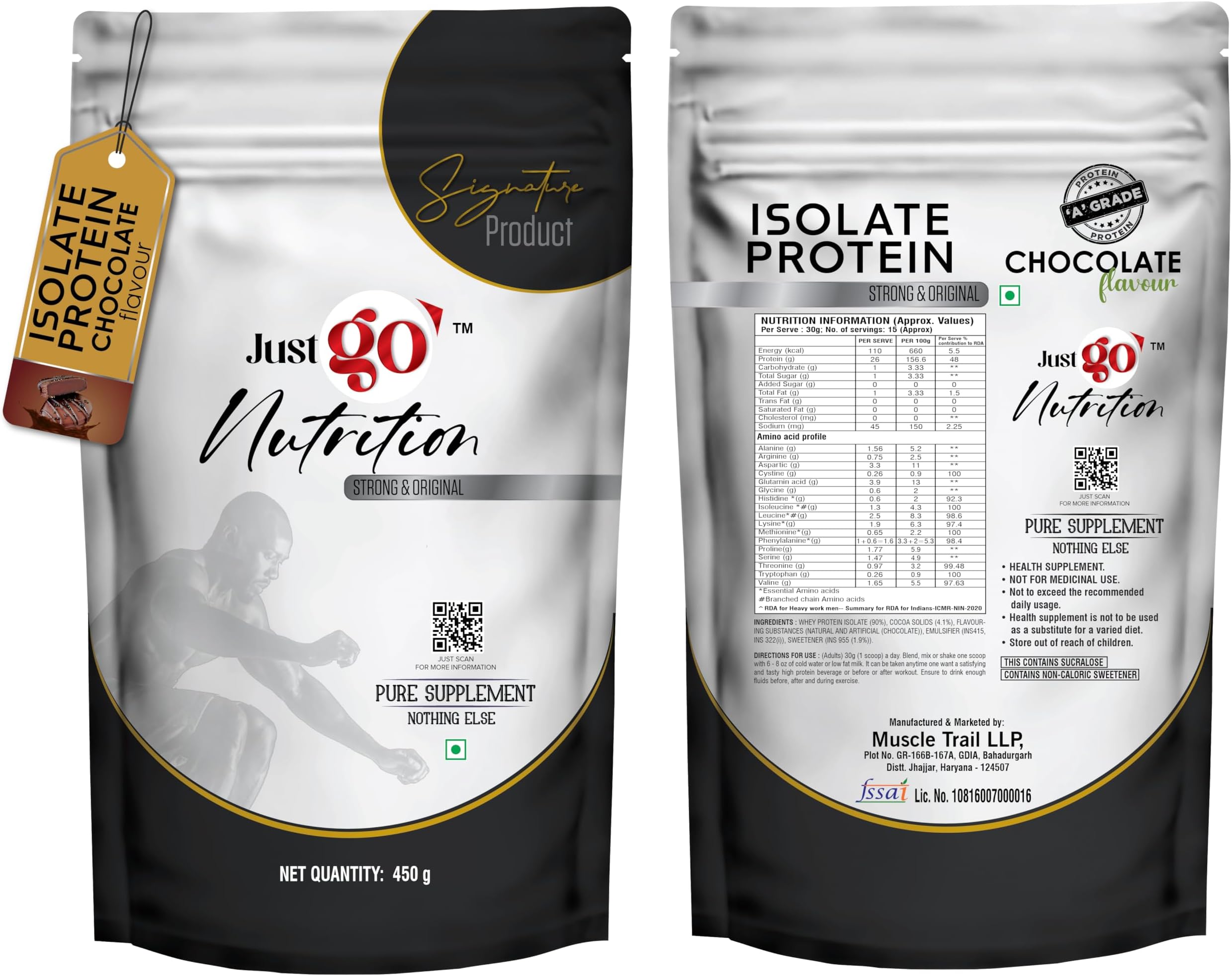 100% Whey Protein Isolate Powder|27g protein(15 servings)| Low carbs & Easy Digesting Supplement for Men,Women|zero added sugar|450g|(Chocolate)(IMPORTED INGREDIENT)