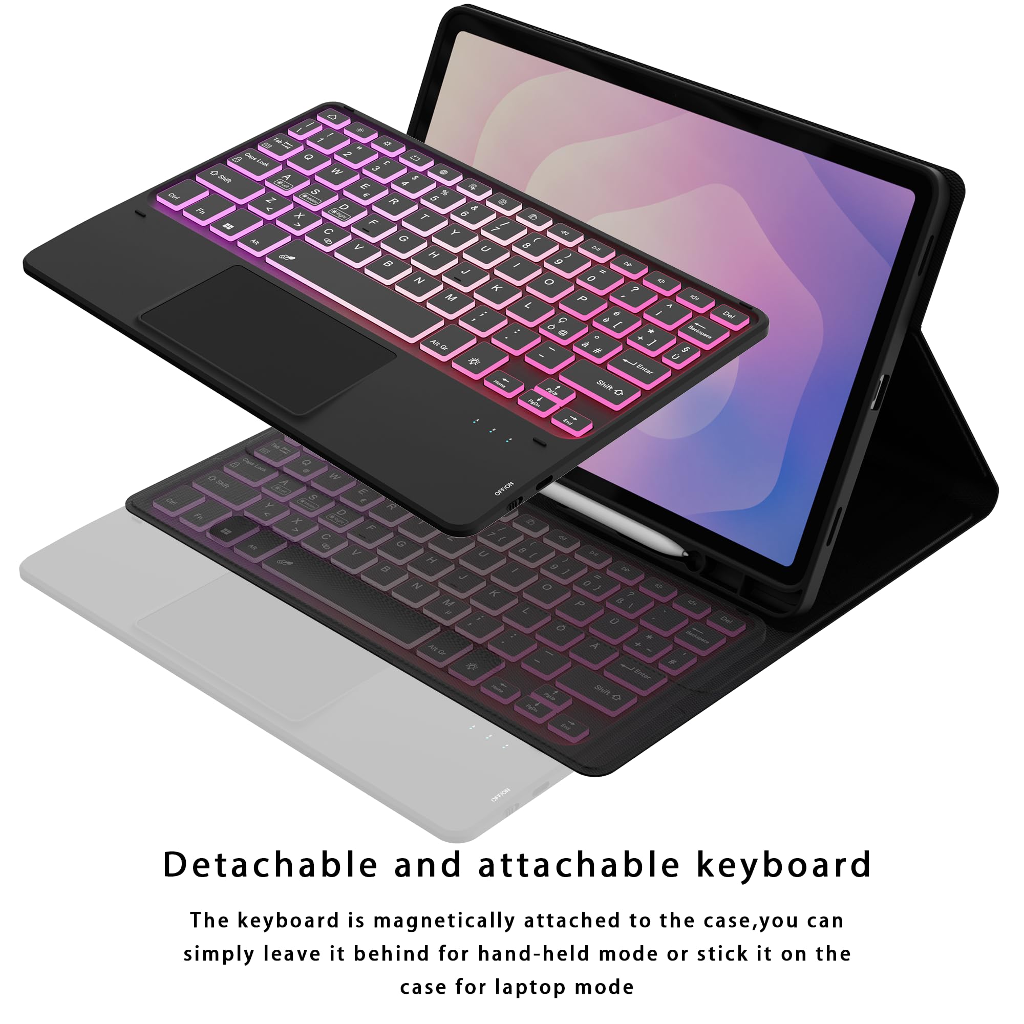 Custodia con tastiera per Samsung Galaxy Tab S11 2025 11 pollici: tastiera retroilluminata a 3 zone e 7 colori con trackpad Intelligente - tastiera wireless rimovibile con Layout italiano QWERTY