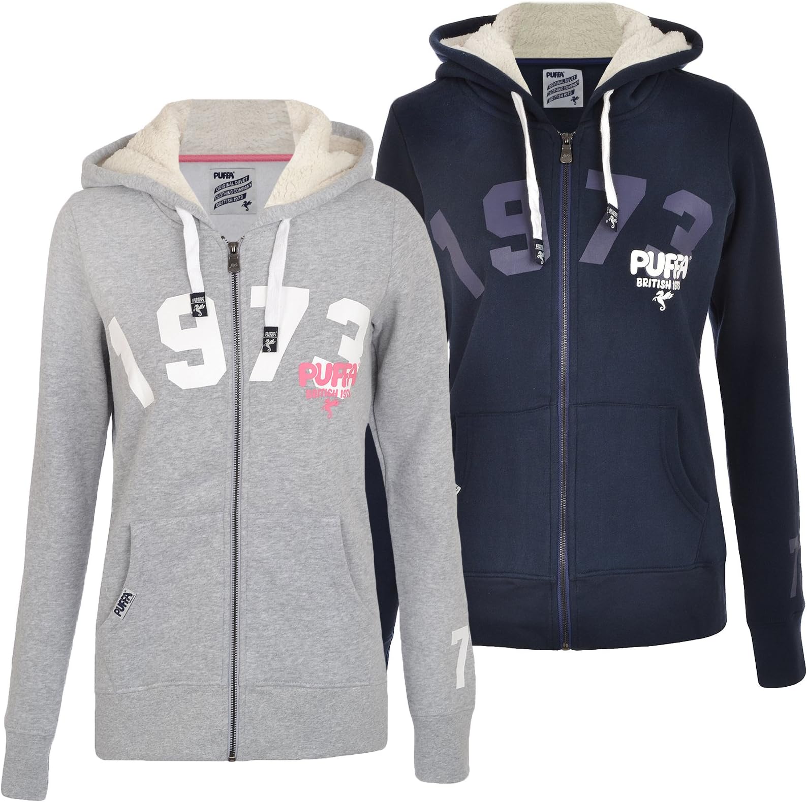 Puffa Womens Hooded Sweatshirt - Grey / Navy