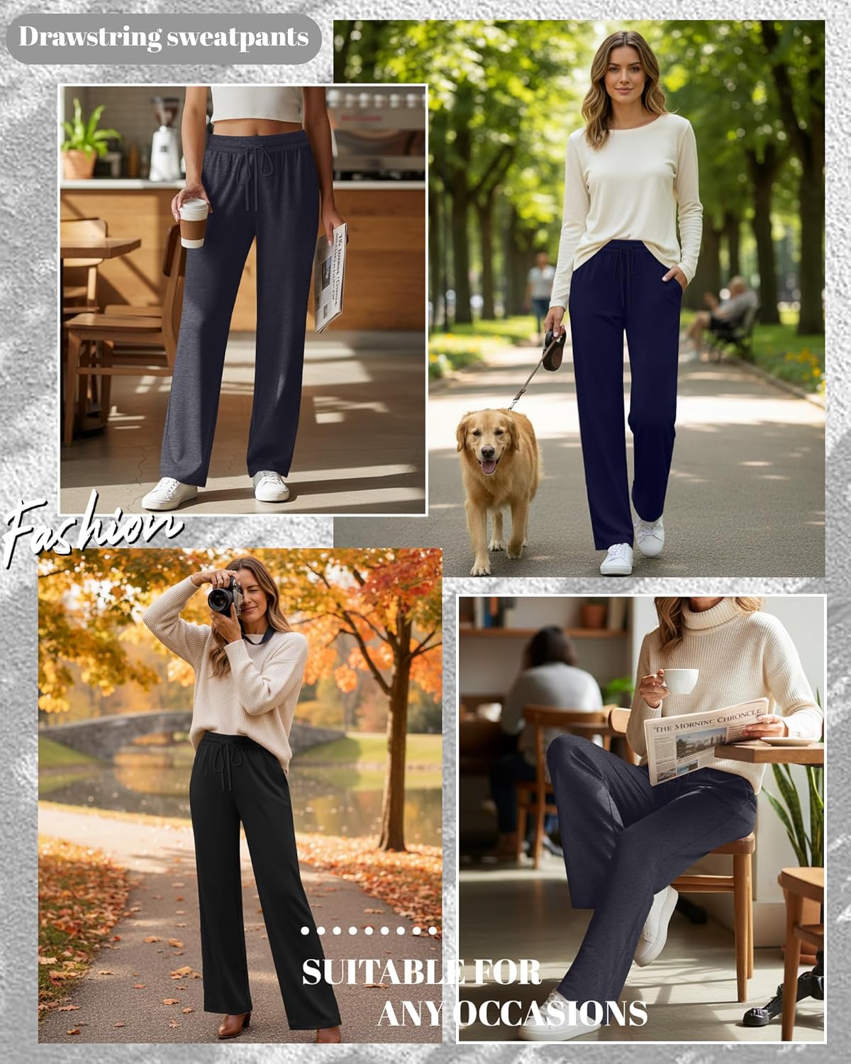 3 Pack Women's Wide Leg Yoga Pants, Casual Drawstring Sweatpants Elastic Waist Loose Lounge Pants with Pockets - Image 4