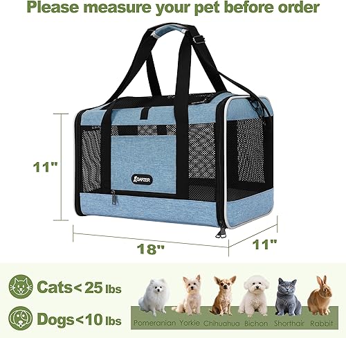 Miniatura 2 de Transportador para gatos de 18 x 11 x 11 pulgadas, bolsa de viaje para mascotas de lados suaves de más de 15 libras, jaula portátil para perros