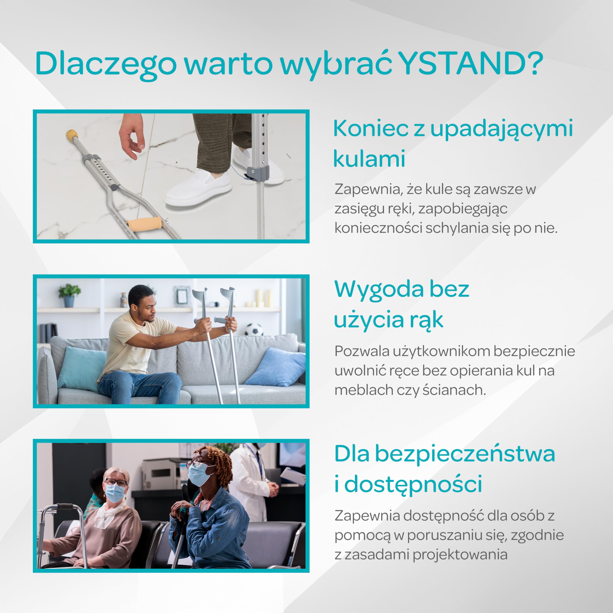 Stojak pod pachami – lekki, przenośny uchwyt na kule 62 cm, stabilne uchwyty do lasek i kul, akcesoria do kul