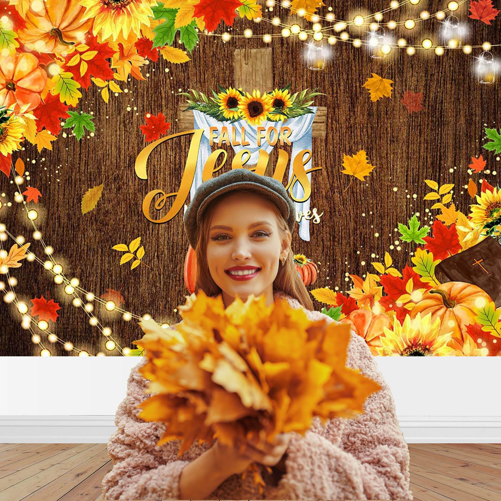 Mocsicka Fall For Jesus Backdrop - 10x7ft Autumn Pumpkin Thanksgiving Photography Background