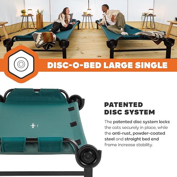 Disc-O-Bed Large Outdoor Modular 1 Person Single Camping Cot Portable Bed for Adults, Sleep Solution for Tents, Green