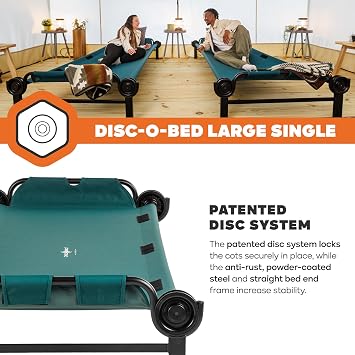 Disc-O-Bed Large Outdoor Modular 1 Person Single Camping Cot Portable Bed for Adults, Sleep Solution for Tents, Green