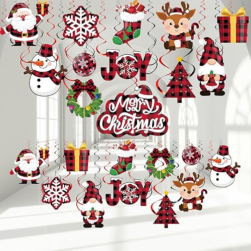Miniatura 7 de Sumind 30 piezas de adornos colgantes de remolino de Navidad para techo, decoración festiva de Navidad, muñeco de nieve, reno, señal colgante, papel