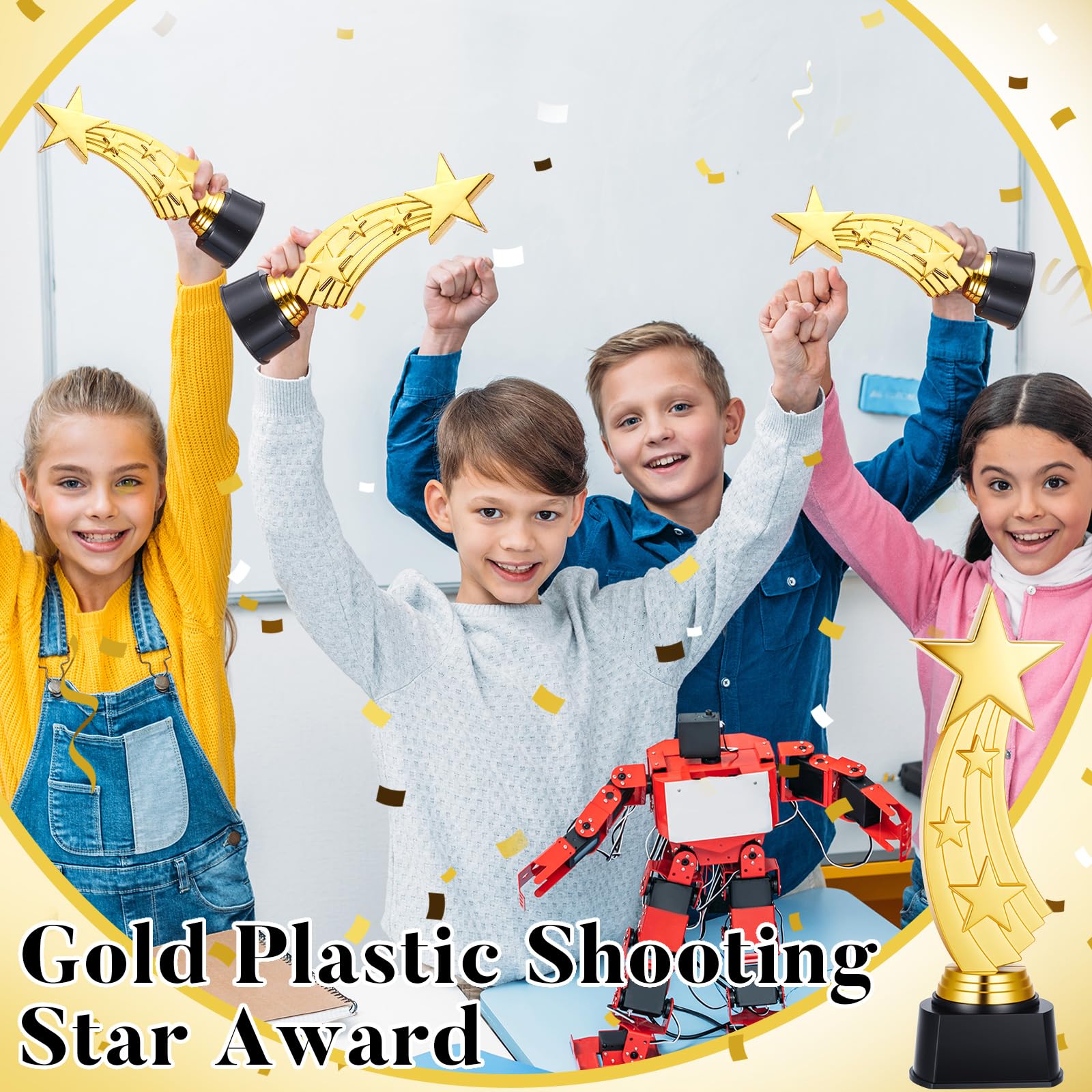 Quelay Trofeos de plástico dorados de 9.5 pulgadas para reconocimiento de empleados, premios escolares, regalo motivacional, celebración de logros excepcionales, competencia (12 unidades, estrella