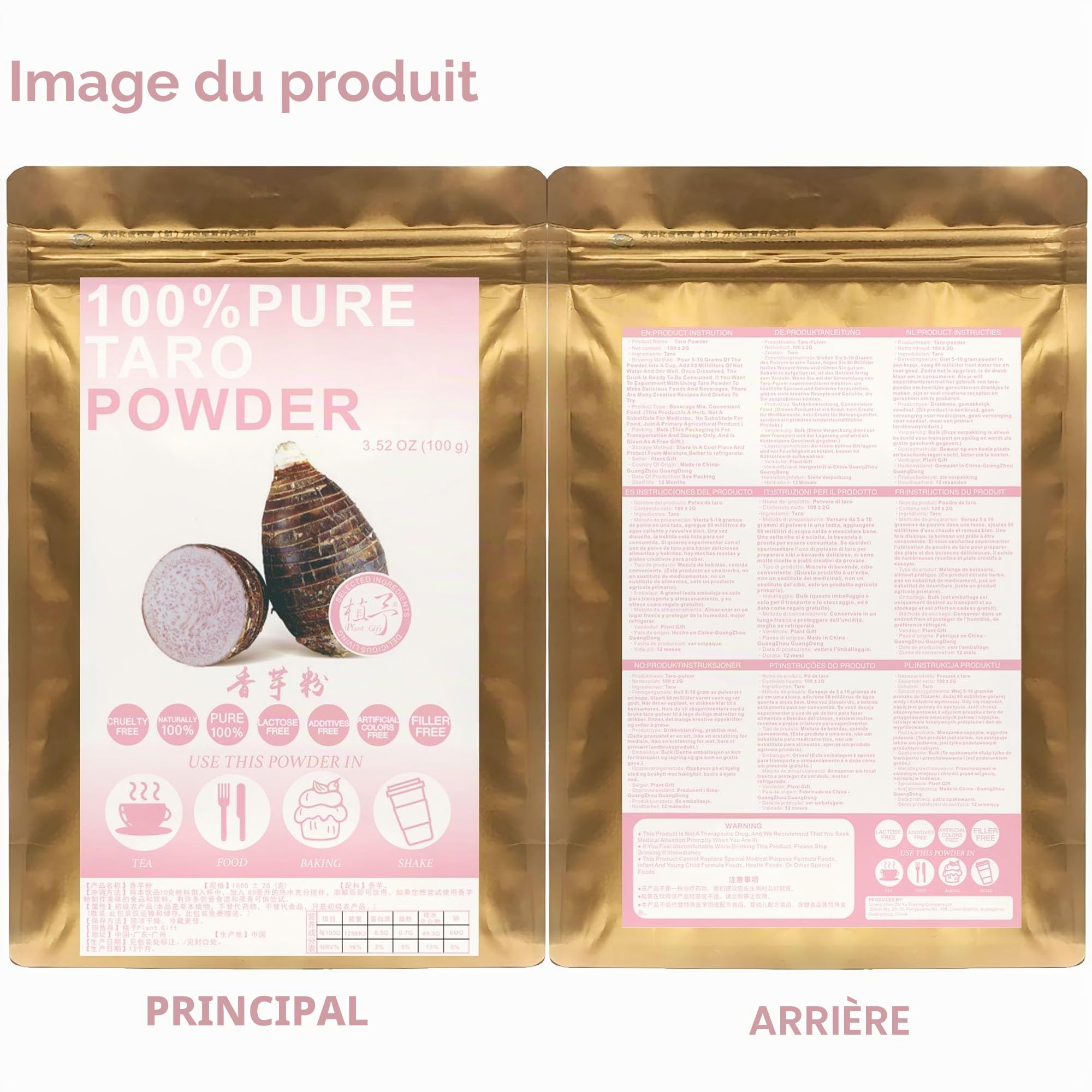 Plant Gift 100% Pur Poudre de Taro 香芋粉, Pour Pâtisserie 100g/3.25oz | Naturel. Sans additifs. Mouture fine, arôme doux et sucré. Pour smoothies et pâtisserie. Also: Taro Flour.