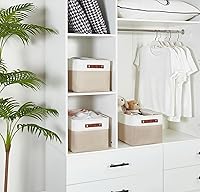 Vista 7 de DECOMOMO Cestas de almacenamiento para estantes, contenedores de almacenamiento de tela, organizadores de armario de lino y almacenamiento