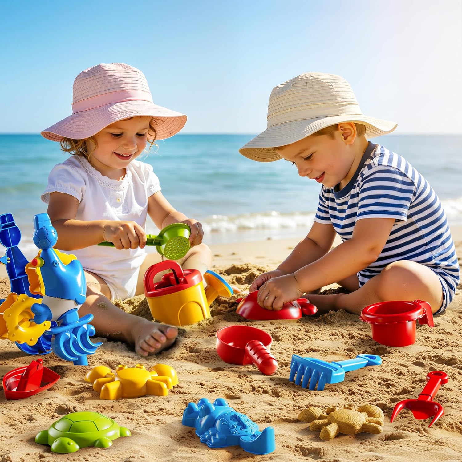 2-Tier Sand and Water Table Toys for Kids Aged 3 4 5 6 7 8, Water Waterfall Sensory Play Table with Beach Toys Accessories, Outdoor Activity Playset for Toddlers 2-4 3-5 4-6, Birthday Gifts