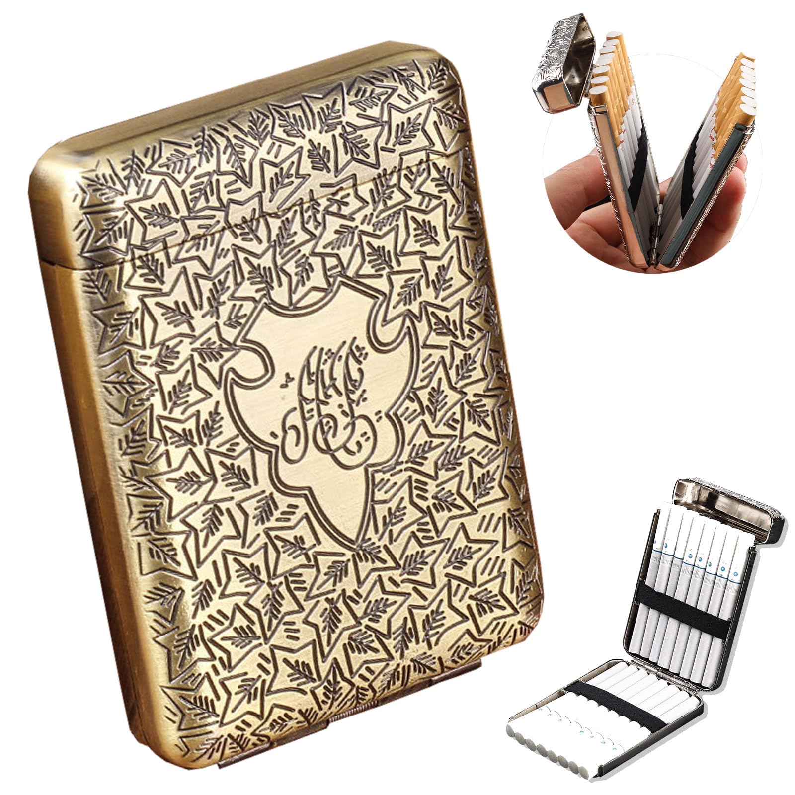 GCLCPAEN Retro Cigarette Case,Three-Opening Cigarette Box,16 Coarse Cigarettes,Up To 84mm,Retro And Stylish,Portable Waterproof,Unisex,Security Wallet C
