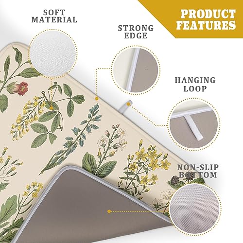 Miniatura 4 de Tapete de secado de platos de hierbas y flores para decoración de encimera de cocina, 18 x 24 pulgadas, absorbente, reversible, tapete de microfibra