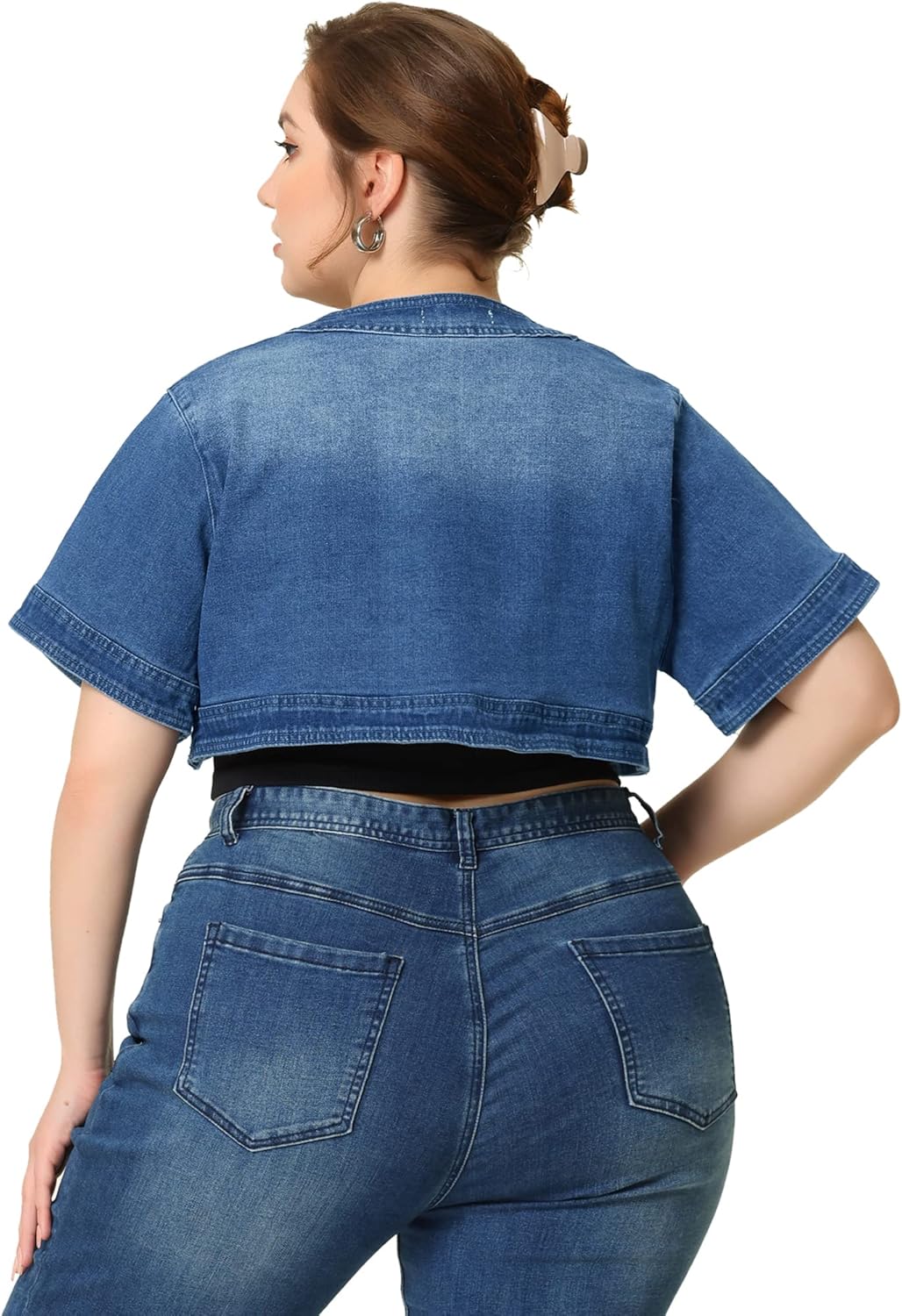 Agnes Orinda Plus Size Denim Jackets for Women Cardigan Casual Short Crop Jean Jacket Shrug 2024