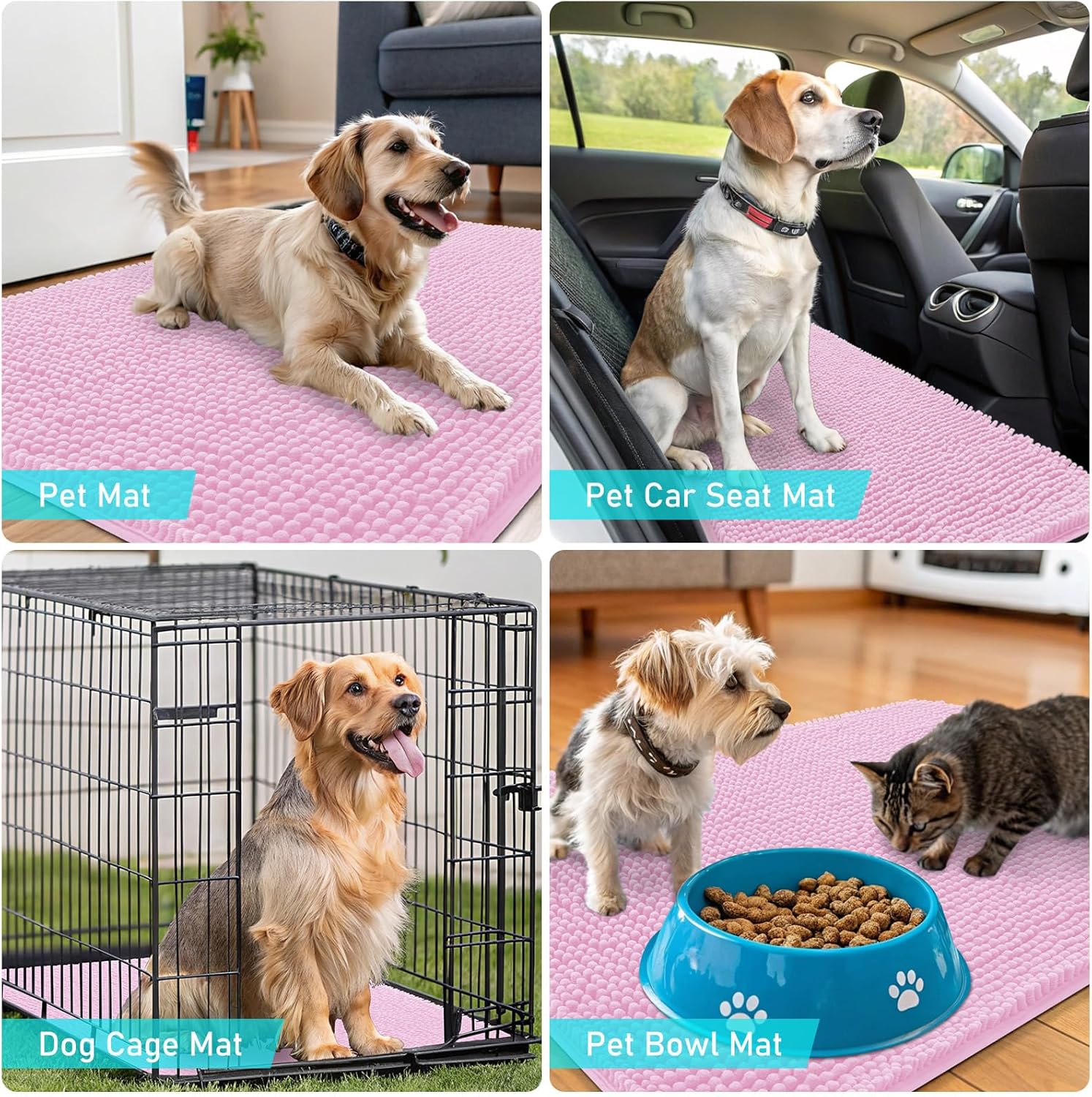 OLANLY Dog Door Mat for Muddy Paws 59x35, Absorbs Moisture and Dirt, Absorbent Non-Slip Washable Doormat, Quick Dry Chenille Mud Mat for Dogs, Entry Indoor Entryway Carpet for Inside Floor, Pink