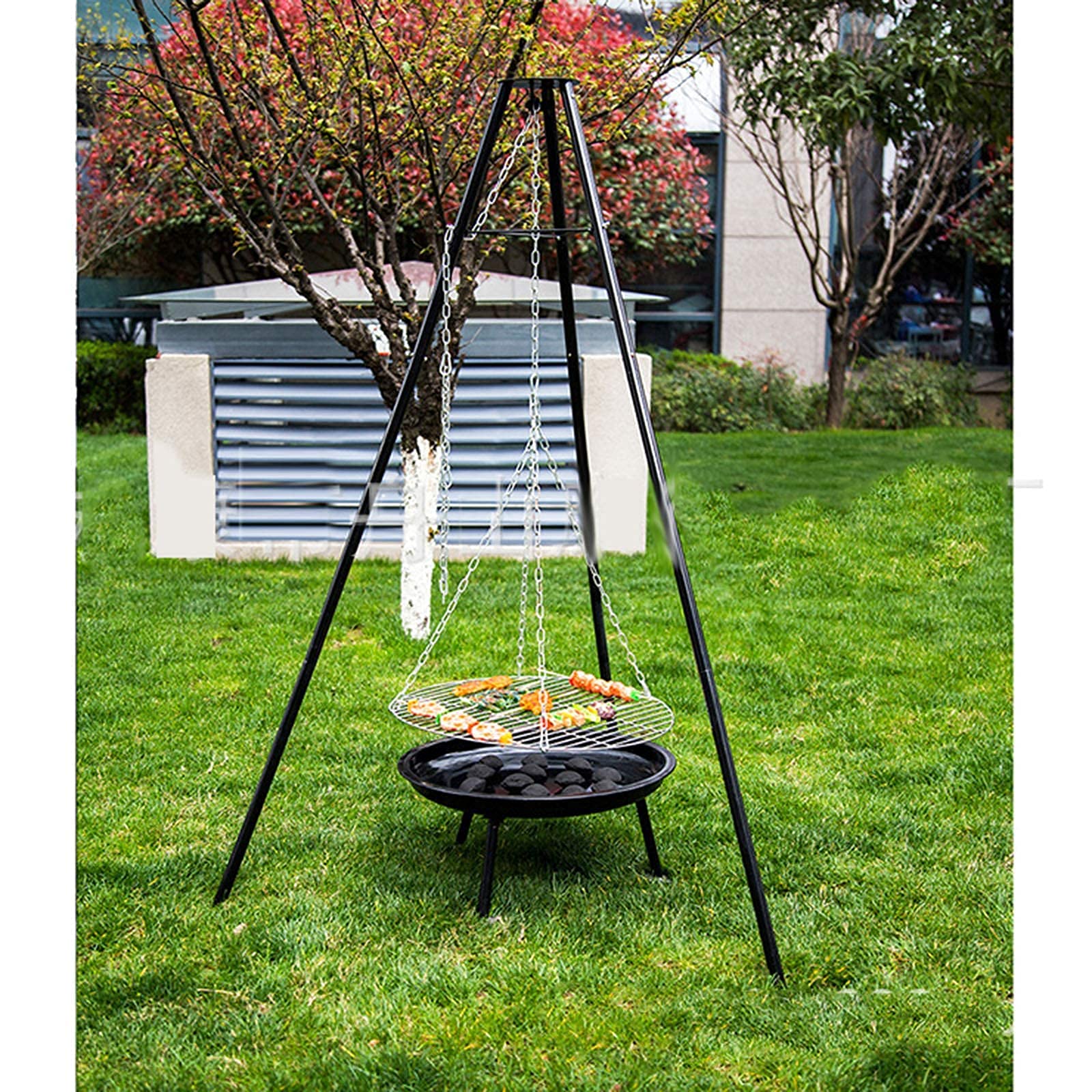FAXIOAWA Griglia per Barbecue all'aperto per braciere, Barbecue a Carbone per Esterni Pieghevole in Acciaio per braciere con griglia Girevole Regolabile in Altezza Griglia per treppiede da Cucina