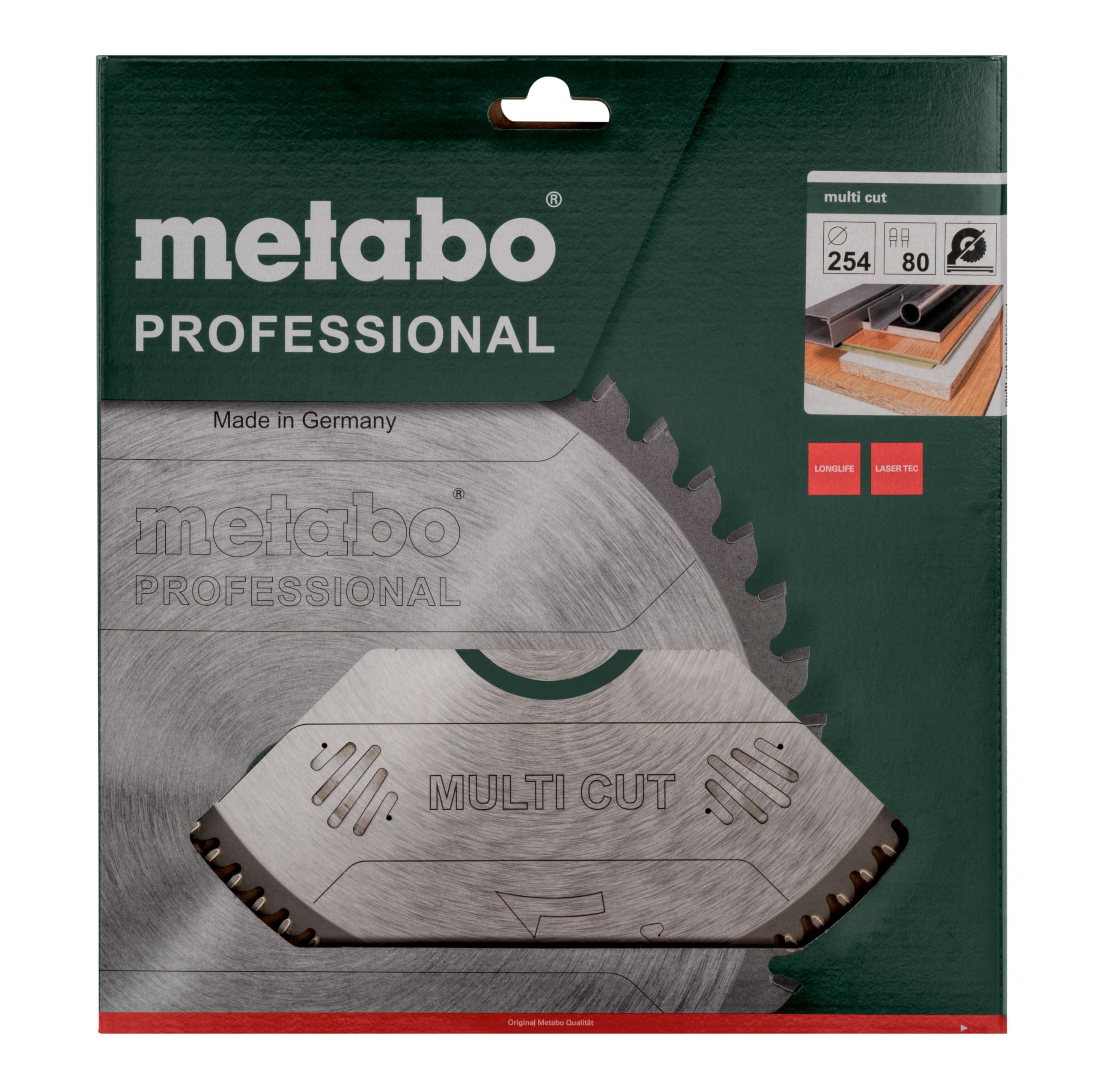 metabo 628223000 Hoja de Sierra Circular, 254 x 30 mm, 80 Dientes FZ/TZ | Disco de corte de metal duro HW/CT para ingletadora, angulo de ataque 5º Neg, acabado de precision y alta durabilidad