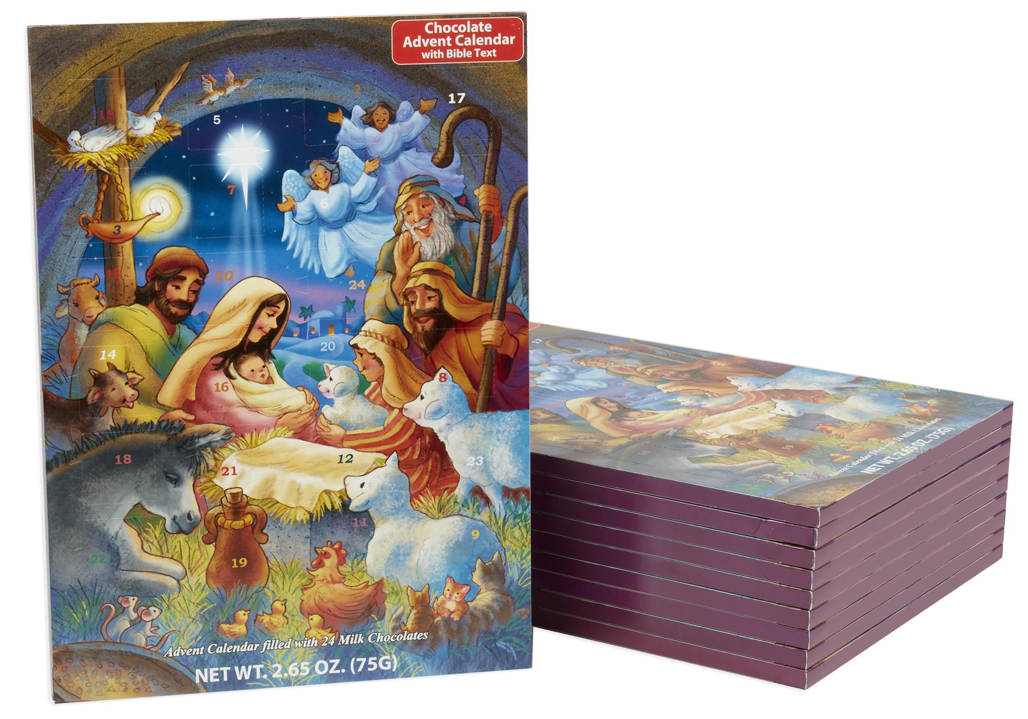 Baby in a Manger - Calendarios de Adviento de chocolate, paquete de 10 unidades con historia de la natividad