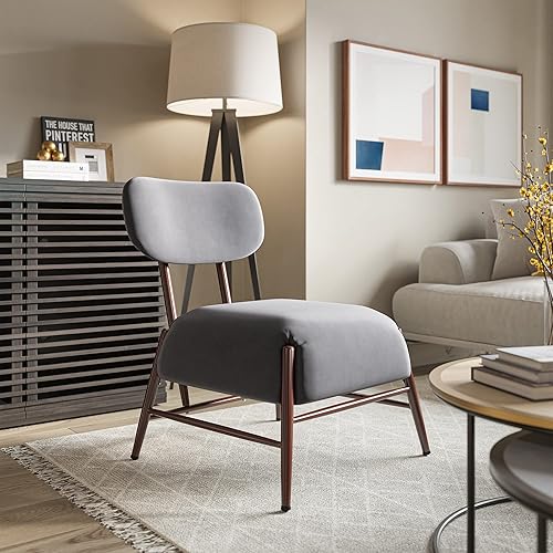 BELLEZE Silla decorativa de terciopelo, silla vintage de mediados de siglo sin brazos con patas de metal, cómoda y moderna silla esquinera tapizada