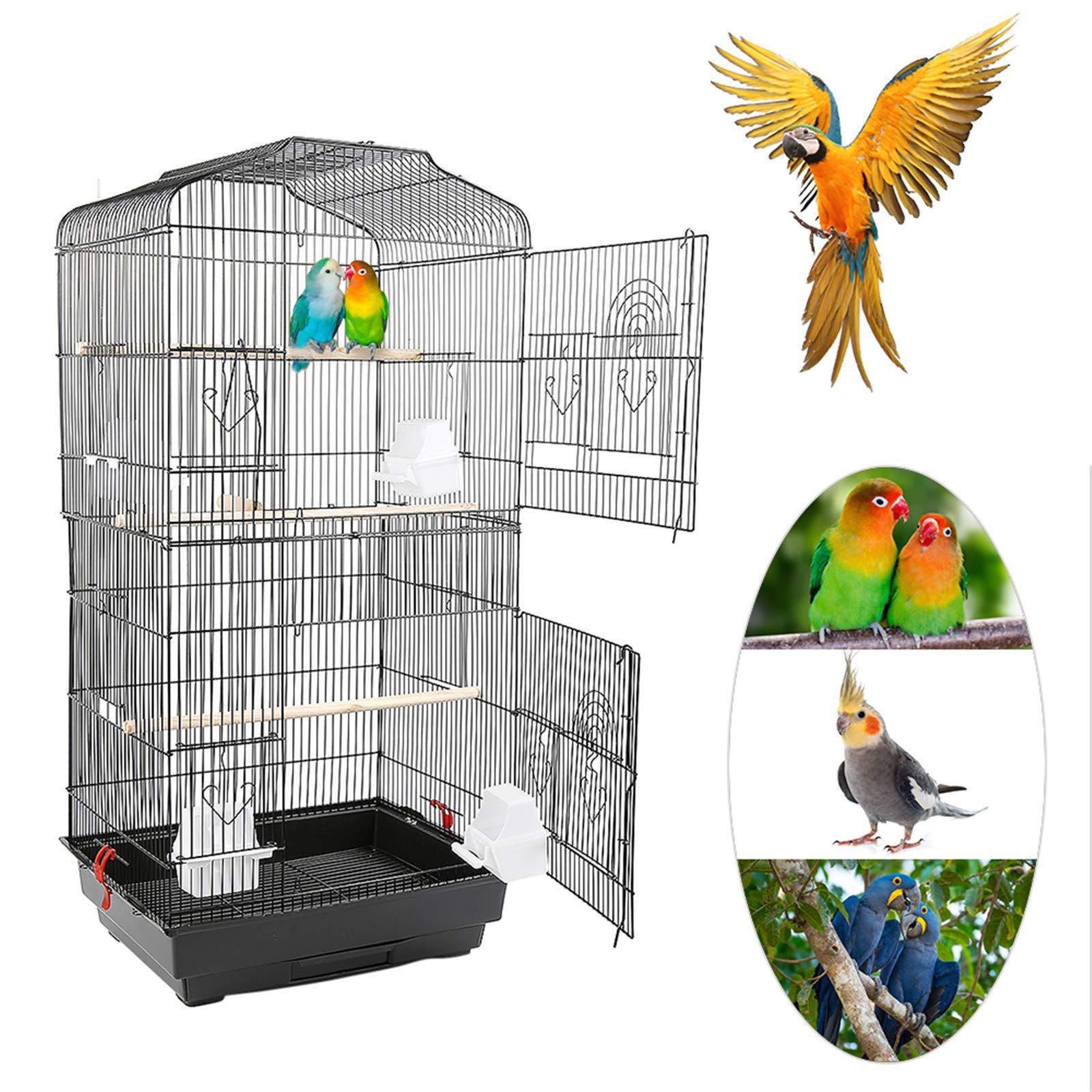 Jaulas para pájaros para Exterior, Jaulas Grandes de Metal para Aves, agapornis, ninfas, Loros, Canarios, papagayos, periquitos y Mascotas (46*36*