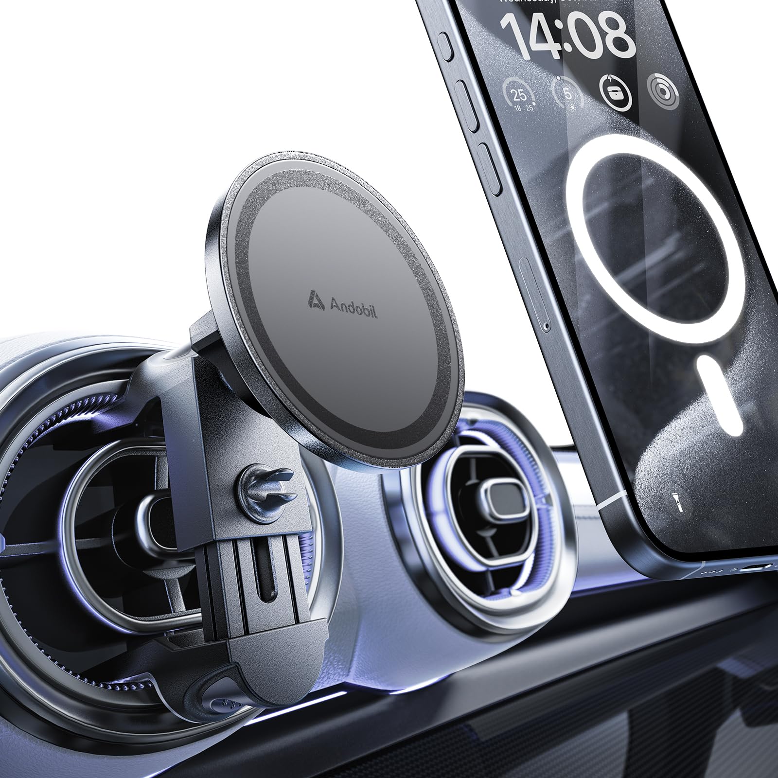 andobil Handyhalterung Auto für MagSafe Autohalterung Runde lüftung[20xN56 Stärkste Magnete]Magnet KFZ Handy Halterung für Mercede Benz A/B/C/E/S-Klasse/Sprinter/W205/ Audi zubehör für iPhone Samsung