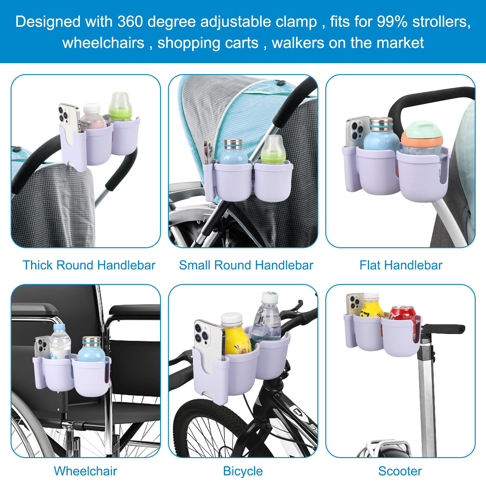 Accmor Kinderwagen-Getränkehalter mit Handyhalter, Fahrrad-Getränkehalter, Universal-Getränkehalter für Uppababy Nuna Doona Kinderwagen, 2-in-1-Getränkehalter für Kinderwagen, Fahrrad, Rollstuhl