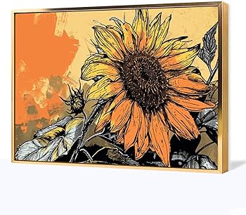 Amazon.co.jp: 絵画 黄色のひまわりの水墨画インテリア 絵画 油絵