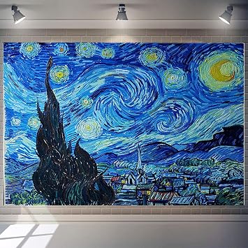 8x6ft Van Gogh Starry Night Backdrop Abstract Stars Wall Oil Painting Photography Background Van Gogh Aesthetic Artwork for Wallpaper Decoration Birthday Party Baby Shower Wedding Photo Studio Props
